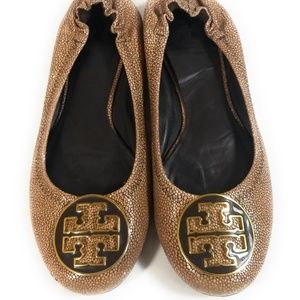 Tory Burch Reva Tumbled Brown Ballet Flats Sz 7 M